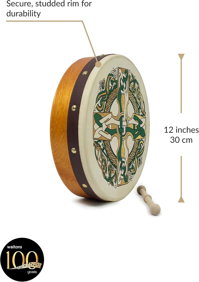 Waltons Bodhrán 12" (Celtic Cross) - Handcrafted Irish Instrument - Crisp & Musical Tone - Hardwood Beater Included w/Purchase - Image 2